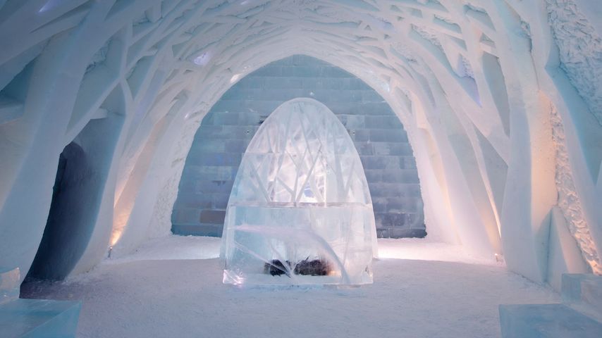 Entrance foyer inside ICEHOTEL in Kiruna, Sweden