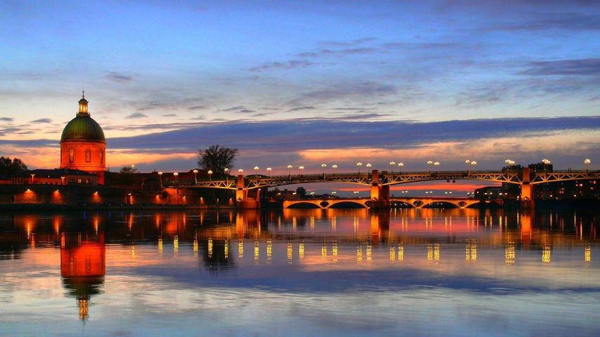 Coucher de soleil sur le pont Saint-Pierre de Toulouse, Haute-Garonne, Midi-Pyrénées