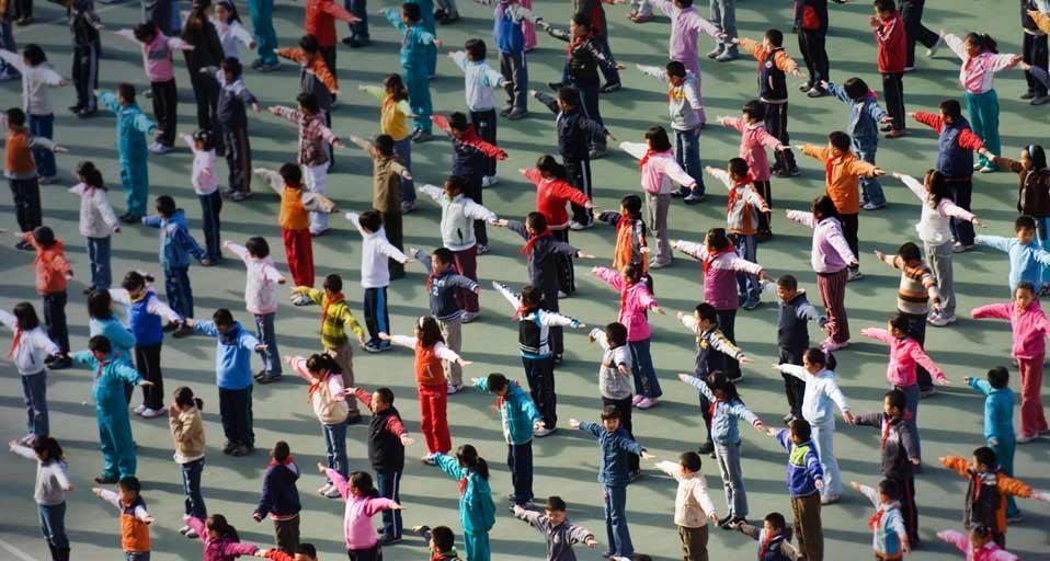 School children exercising in Beijing, China