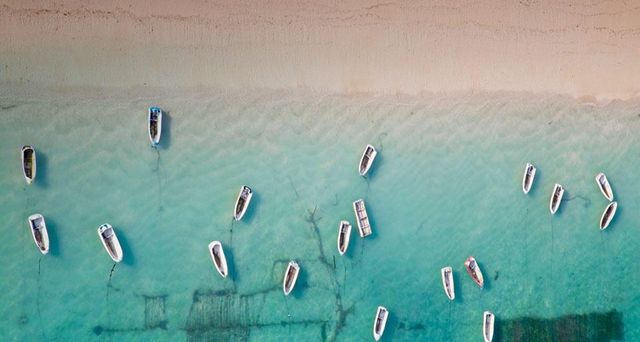 Aerial view of rowboats near Bali, Indonesia