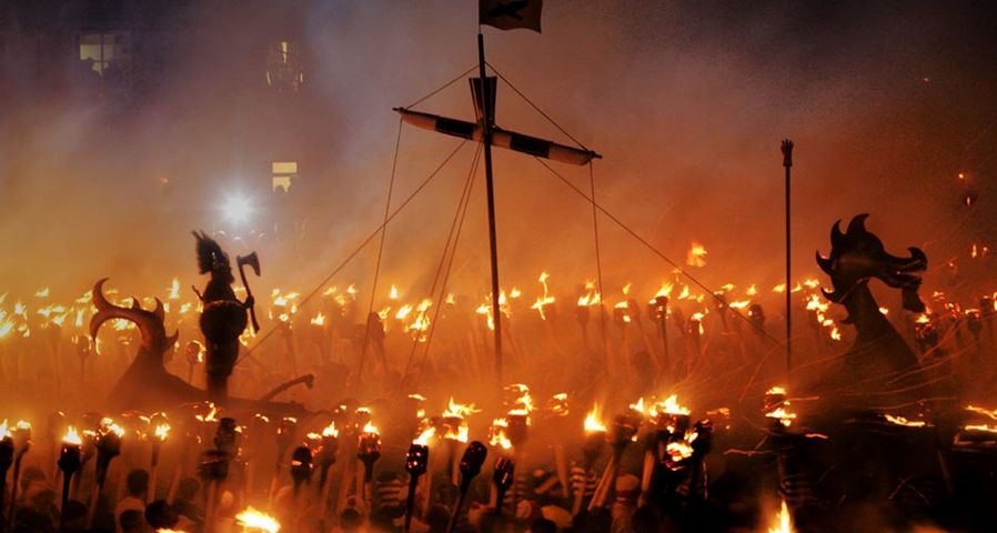 The Guizer Jarl is silhouetted during the annual Up Helly Aa Festival, Lerwick, Scotland – Carl De Souza/Getty Images ©