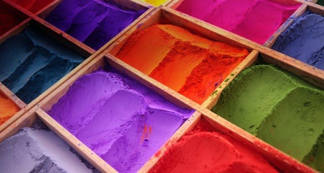 Powdered pigments on display in Kathmandu, Nepal