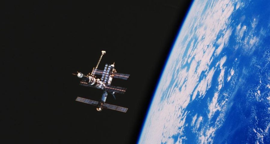 The Russian space station Mir, in orbit