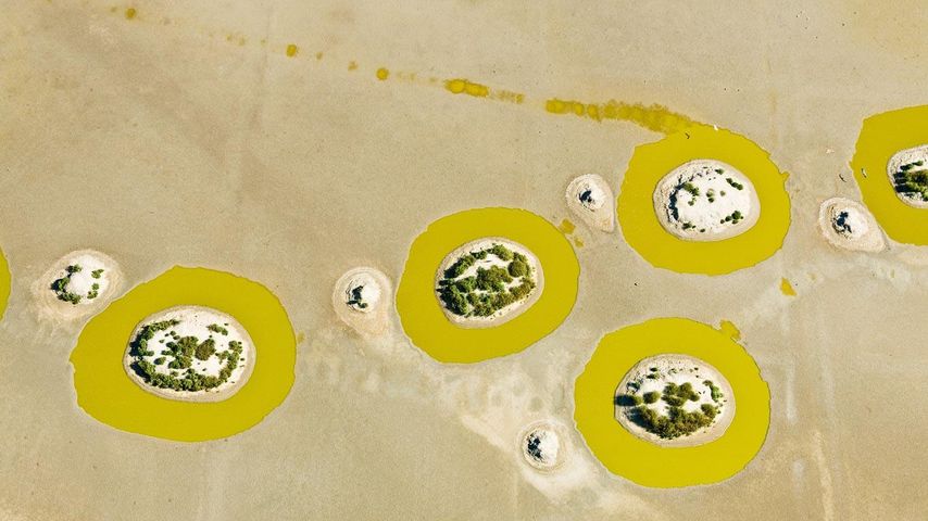 Aerial view of old salt evaporation ponds in L'Ile d'Olonne, Vendée, France