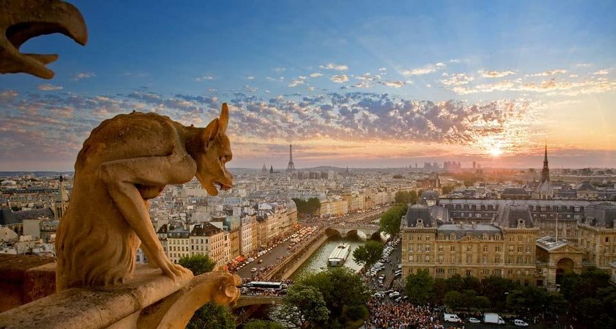 Vue sur Paris et la Seine depuis la cathédrale Notre-Dame de Paris, Île-de-France