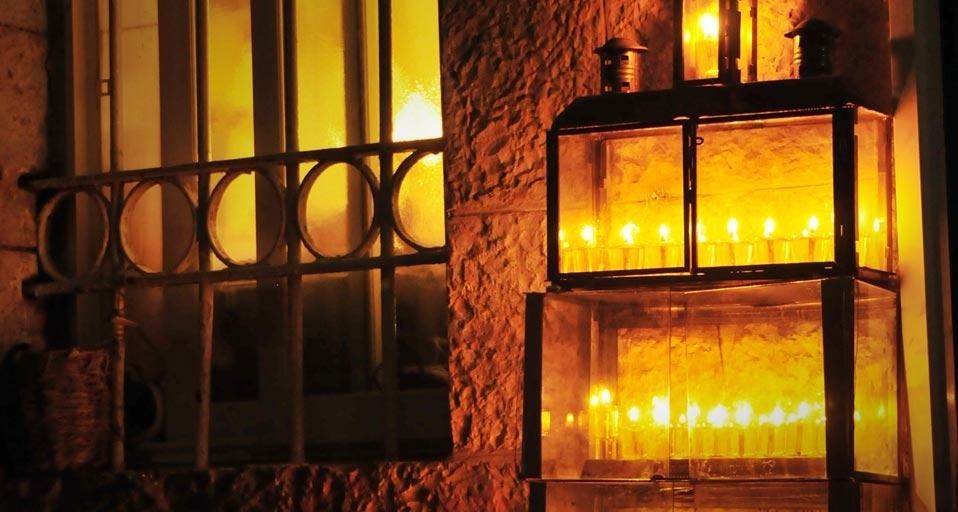 Hanukkah candles at a front door, Jerusalem, Israel