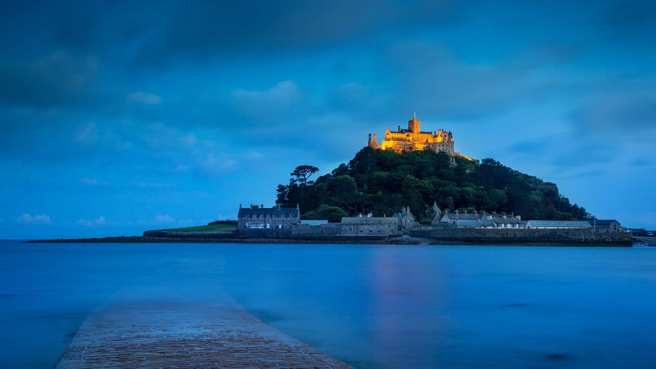 Twilight over St Michael's Mount in Mount's Bay, Cornwall 