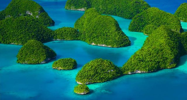 Rock Islands, a chain of small islets in the island nation of Palau in Micronesia