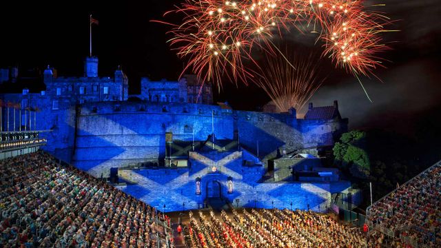 The Saltire projected onto Edinburgh Castle