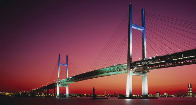 柳原良平　横浜ベイブリッジ夜景　シルクスクリーン 柳原良平 横浜ベイブリッジ夜景 限定2000部 リトグラフ(版画