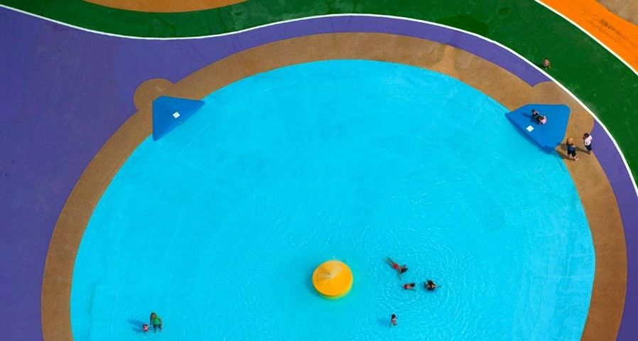 Colorful children's paddling pool in Watford, Hertfordshire, England