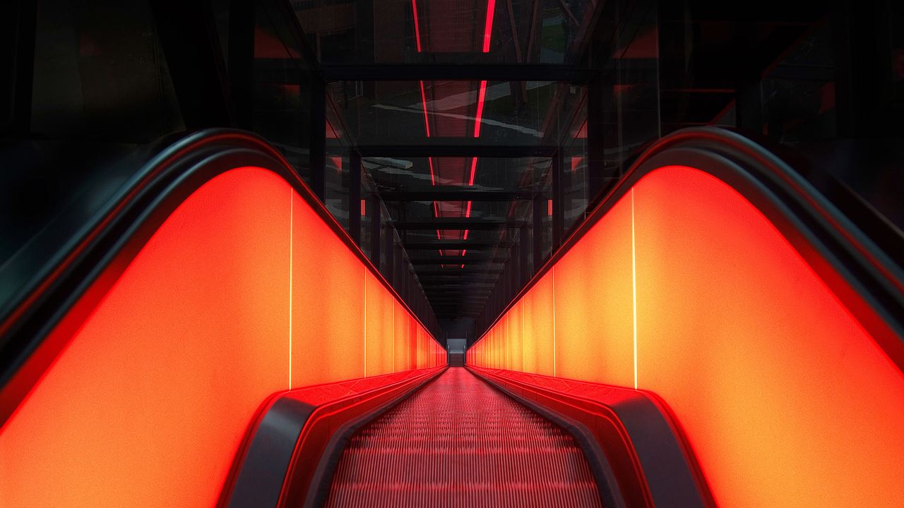 Rolltreppe des Ruhr Museums, Zeche Zollverein, Essen, Nordrhein-Westfalen, Deutschland 