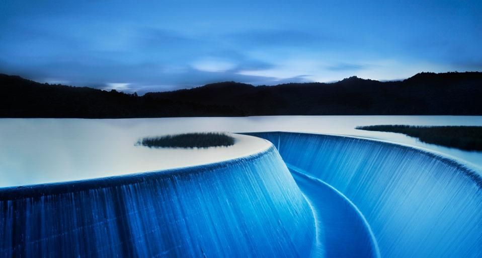 Overflow from Lower Nihotupu Reservoir near Auckland, New Zealand