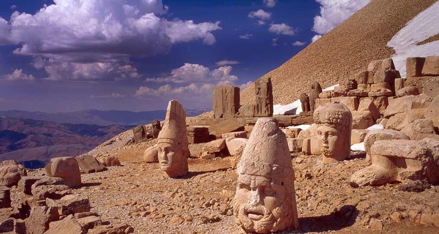 Heads of stone statues at Mount Nemrut in eastern Turkey