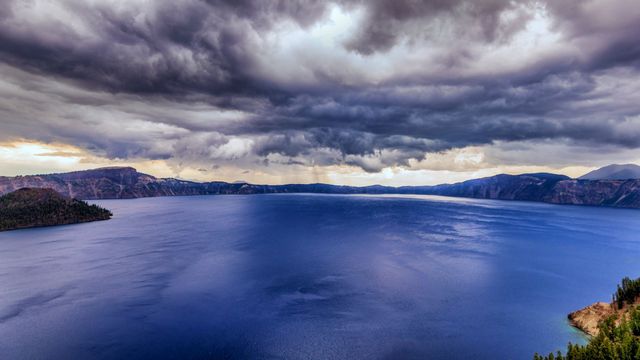 Storm clouds over Crater Lake National Park, Oregon 