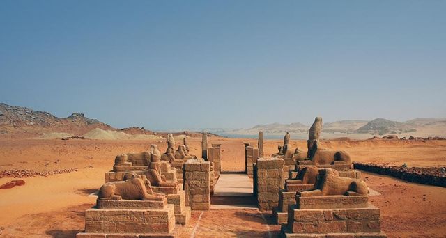 Wadi es-Sebua temple, at the edge of Lake Nasser in Lower Nubia, Egypt