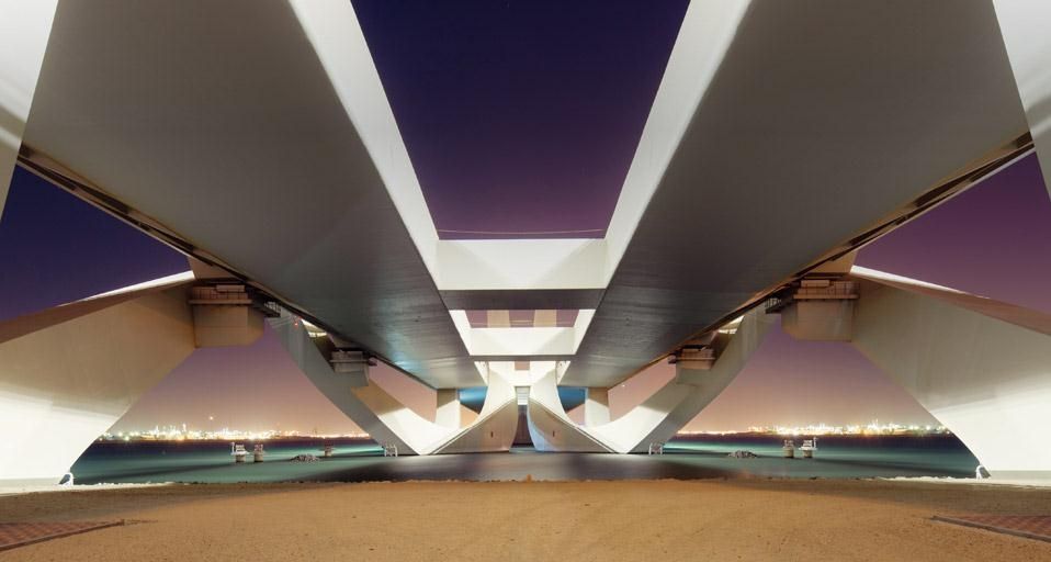 Sheikh Zayed Bridge at night in Abu Dhabi, United Arab Emirates