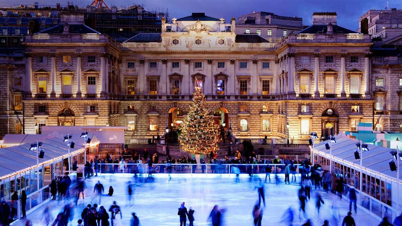 Twilight ice skating at Somerset House, London