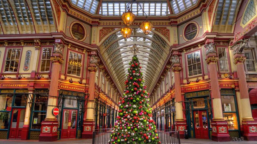 Leadenhall Market decorated for Christmas in London