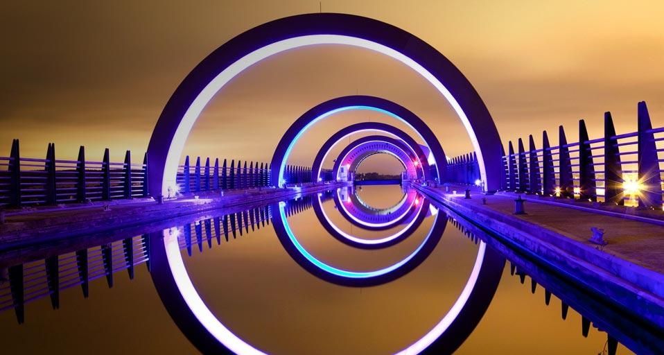 A long exposure night image from the Falkirk Wheel, Scotland