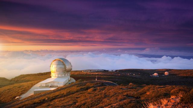 Telescopes at the Roque de los Muchachos Observatory on La Palma in the Canary Islands, Spain