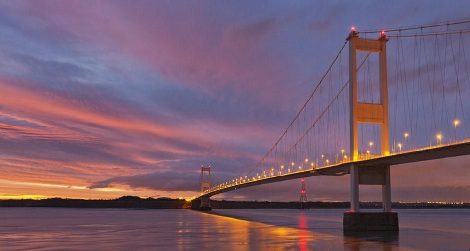 View of Severn Bridge, River Severn, Gloucestershire, England