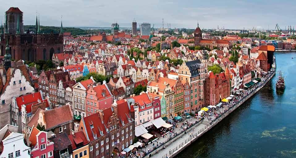 Aerial view of Old Town (Stare Miasto) in Gdańsk, Poland
