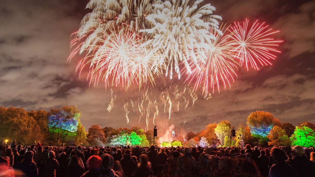 A fireworks display in Battersea Park, London