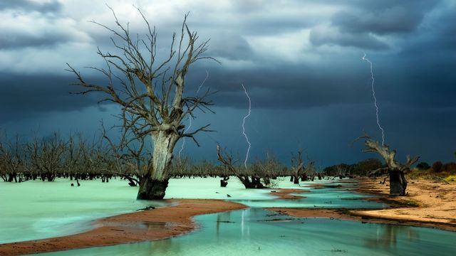 Storm clouds above Menindee Lakes, New South Wales, Australia 