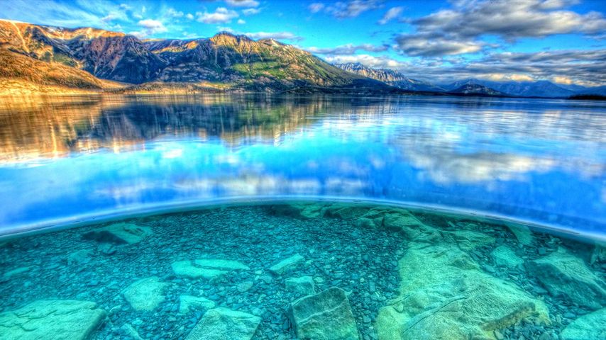The view above and below water in Atlin Lake, Atlin Lake Provincial Park, British Columbia