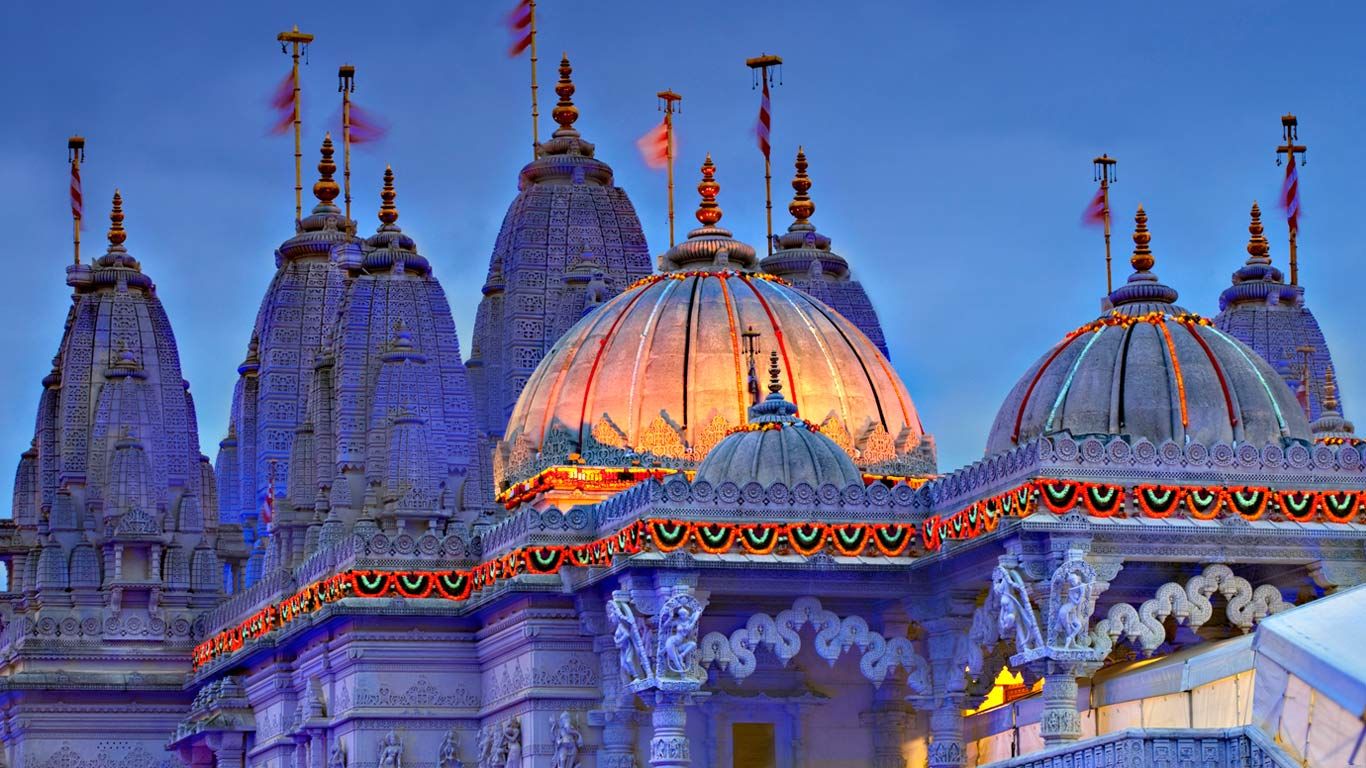 BAPS Shri Swaminarayan Mandir (Neasden Temple) decorated for Diwali