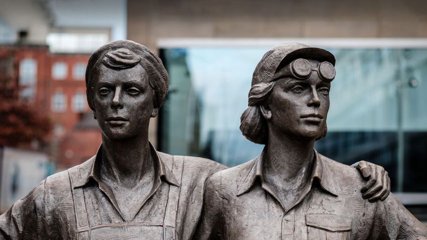 Women of Steel bronze sculpture in Sheffield city centre, by sculptor Martin Jennings.