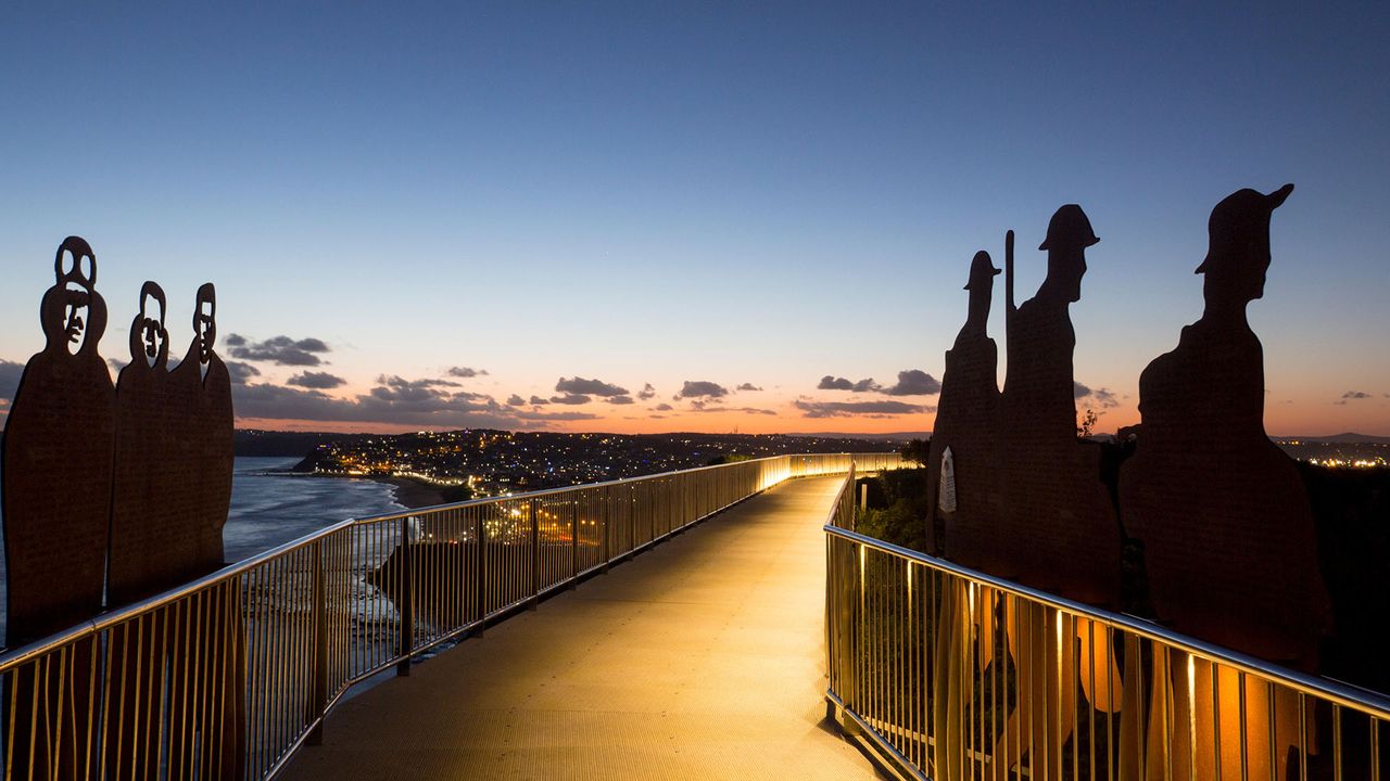 Anzac silhouettes at Newcastle Memorial Walk in Newcastle, New South Wales 