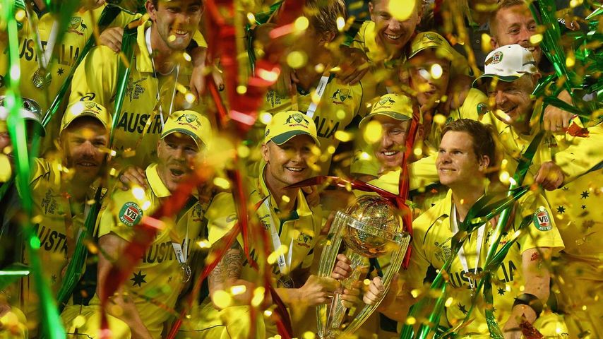 Australian cricket team celebrate at the MCG on Sunday