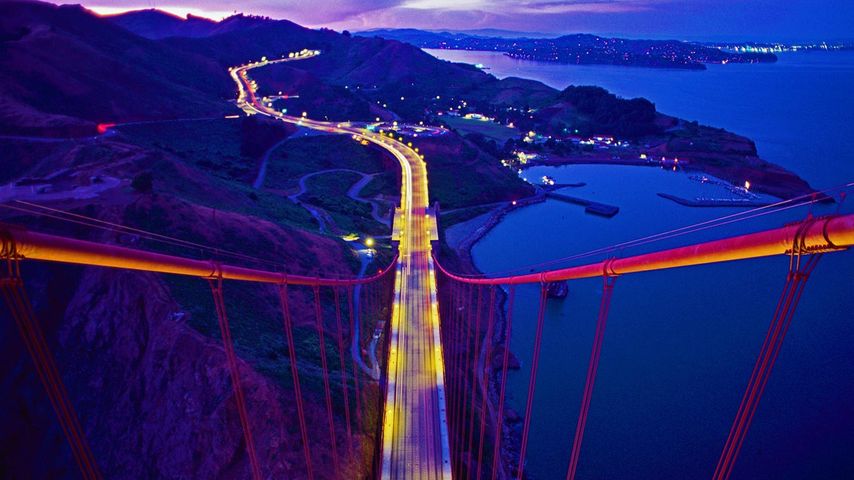Golden Gate Bridge connecting to Marin County, California 