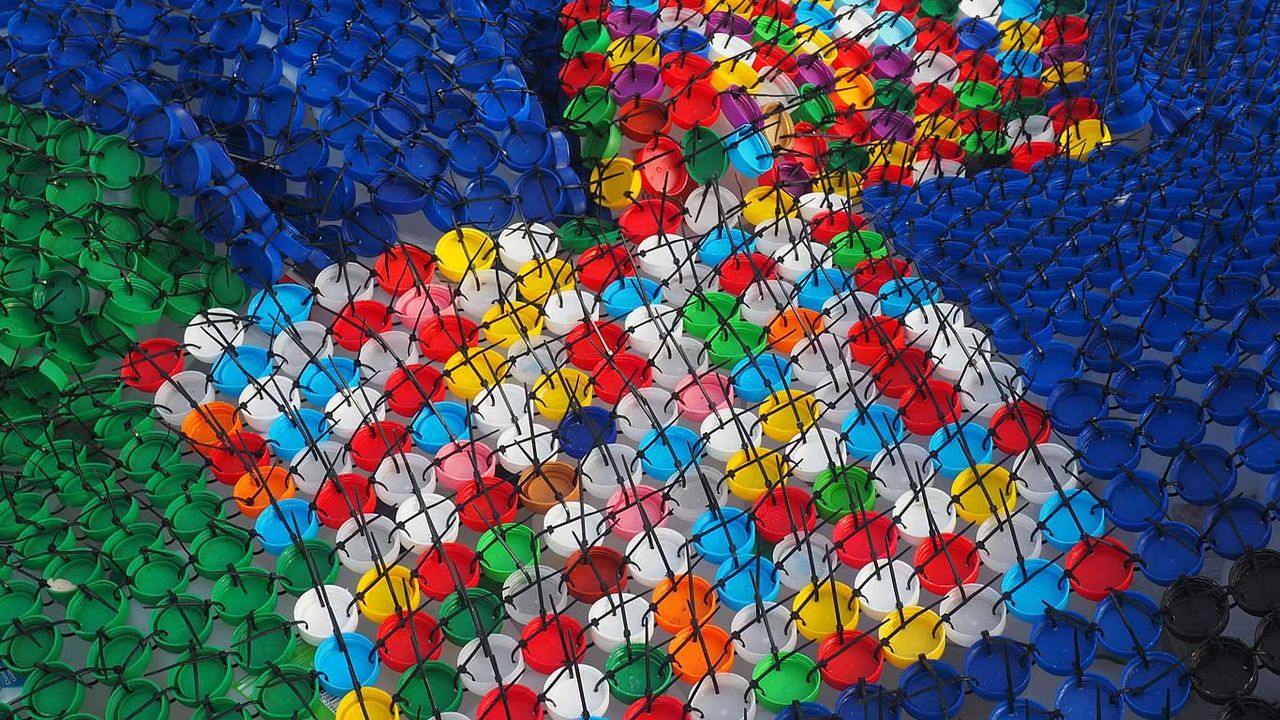 Bottle caps in a sculpture by Kerrie Argent at Cottesloe, Western Australia 
