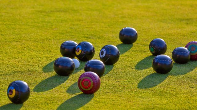 Close-up on a lawn bowling game