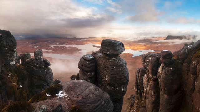 View from Stac Pollaidh over Inverpolly in the Northwest Highlands of Scotland 