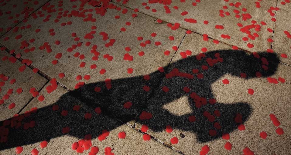 The shadow of a soldier is seen as poppies lie on the floor after the flypast over The Mall of British and US World War II aircraft