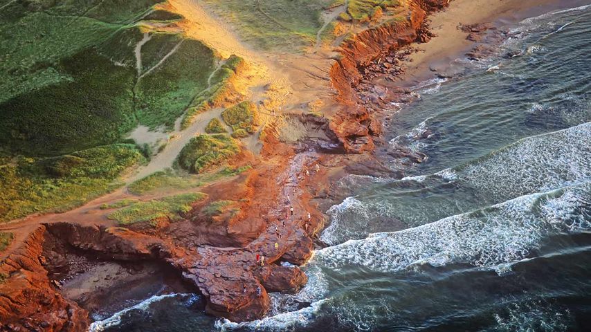 Aerial of Cavendish Beach, PEI National Park, Prince Edward Island 