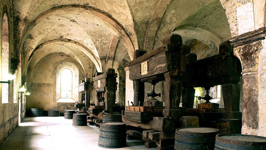 Historische Weinkelter in Kloster Eberbach, Rheingau, Hessen