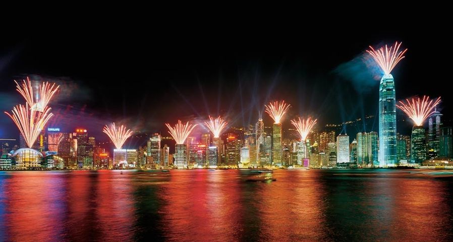 Fireworks over Victoria Harbour, Hong Kong