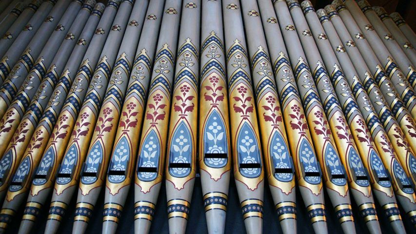 Organ pipes in St Giles' Church, Wrexham, Wales 