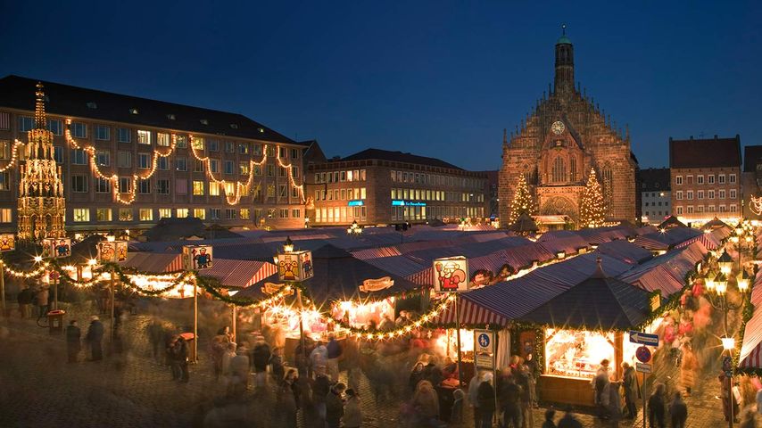 Panoramic view of the Christmas Market in Nuremberg, Bavaria, Germany