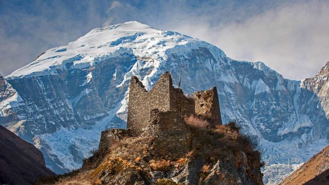 An ancient dzong by Jomolhari mountain, Bhutan