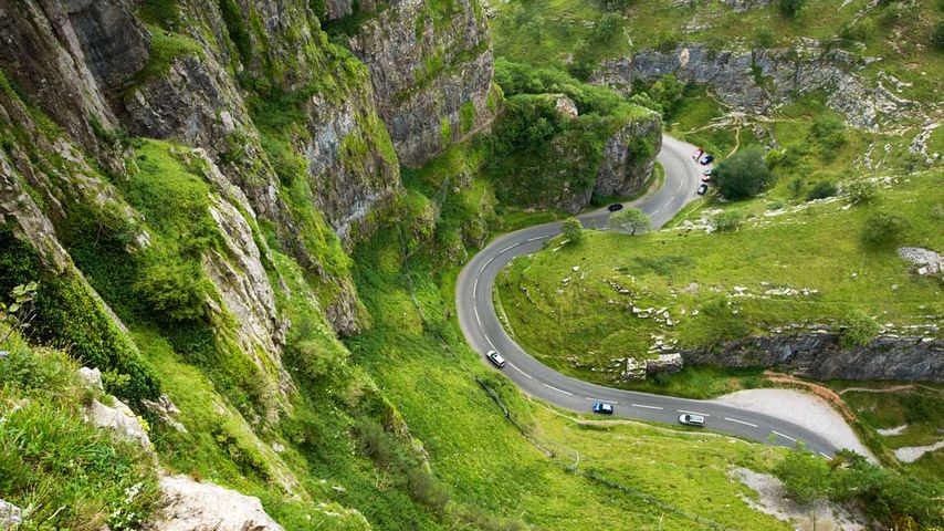 A road winding through Cheddar Gorge, Somerset 