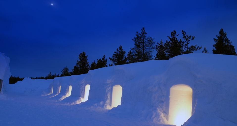 Illuminated igloo, Kakslauttanen, Lapland, Finland