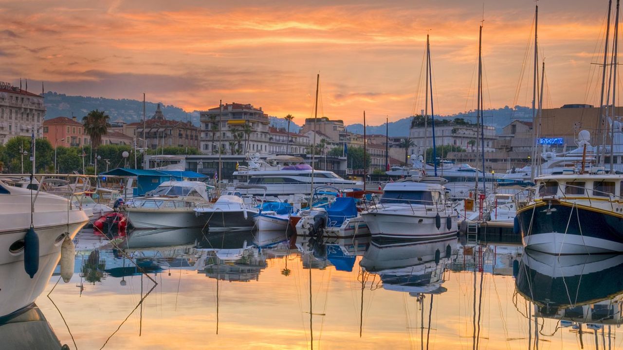 Boats moored in the Vieux-Port, Cannes, France