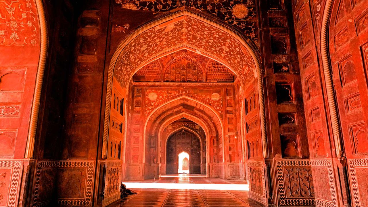 Beautiful light inside of the mosque, Near Taj mahal, Agra.