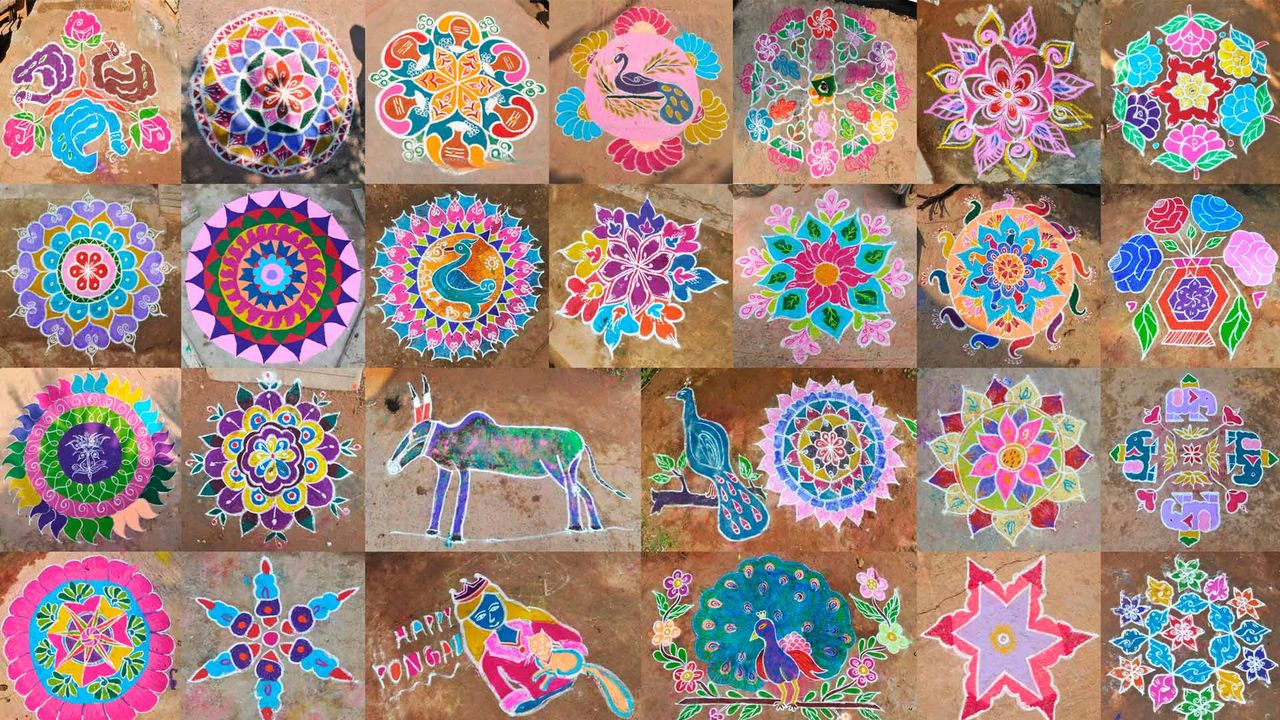 Composite photo of Kolams during Pongal